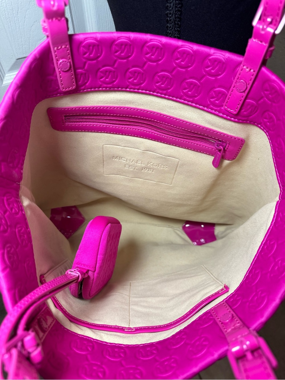 Michael Kors Hot Pink Embossed Tote - Picture 3 of 5